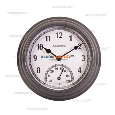 RELOJ DE PARED PLATA OSCURA CON TERMOMETRO