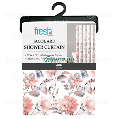CORTINA DE BAÑO JACQUARD DISEÑO FLORAL Y MARIPOSAS