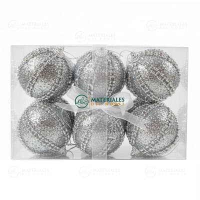 ESFERAS PLATEADAS CON CADENA Y DIAMANTINA 6-PK