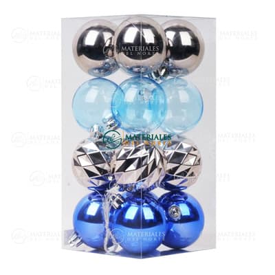 ESFERAS DE PLÁSTICO CAFÉ, AZUL Y TRANSPARENTE 6cm 16-PK