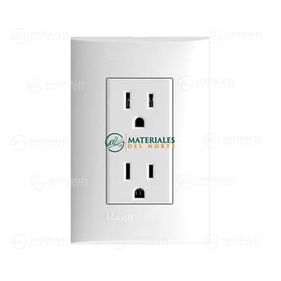 PLACA CON TOMACORRIENTE DOBLE BTICINO