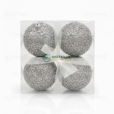 ESFERAS GRANULADAS PLATA 10 cm 4-PK